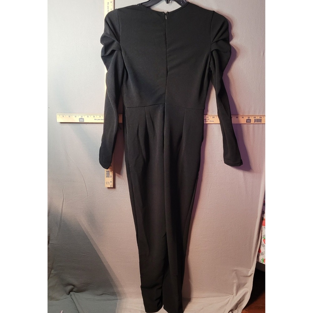 Black Long Sleeve Puffy Shoulder Jumpsuit Small Elegant Evening Wear Romper